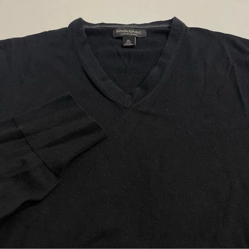 Banana Republic Luxury Silk Blend Sweater V-Neck Cotton Cashmere Black Men’s XL